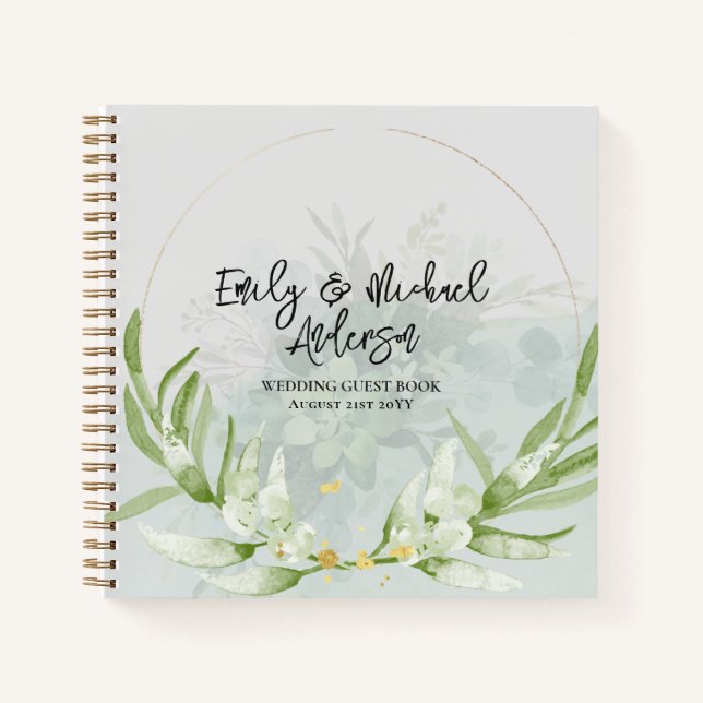 Wedding Guest Book - Greenery Botanical Gold (Front)