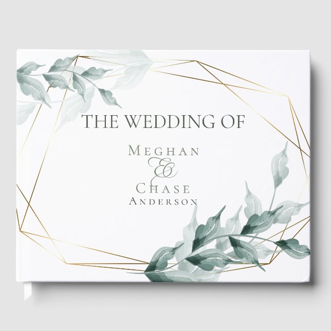 Wedding Guest Book | Greyed Jade Green Botanical (Front)