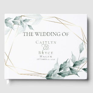 Wedding Guest Book   Greyed Jade Green Botanical