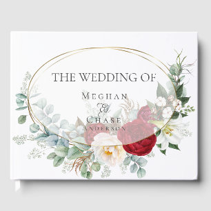 Wedding Guest Book   Ivory Burgundy Peony Floral