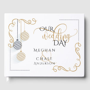 Wedding Guest Book Modern Black and Gold Baubles