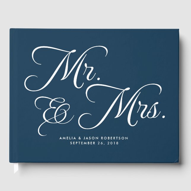 Wedding Guest Book, Mr. & Mrs, navy and white Guest Book (Front)