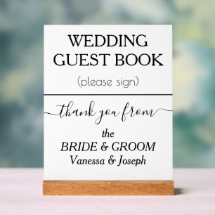 Wedding Guest Book NAMES White Black Acrylic Sign