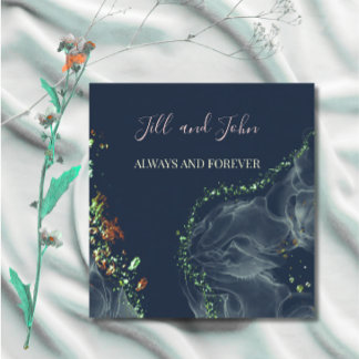 Wedding Guest Book Navy and Gold Alcohol Ink