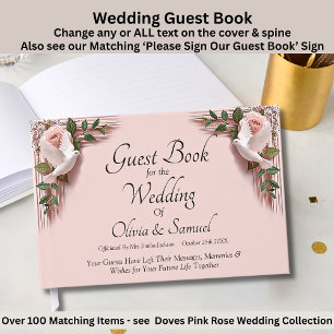 Wedding Guest Book Pink Roses & Doves Wedding