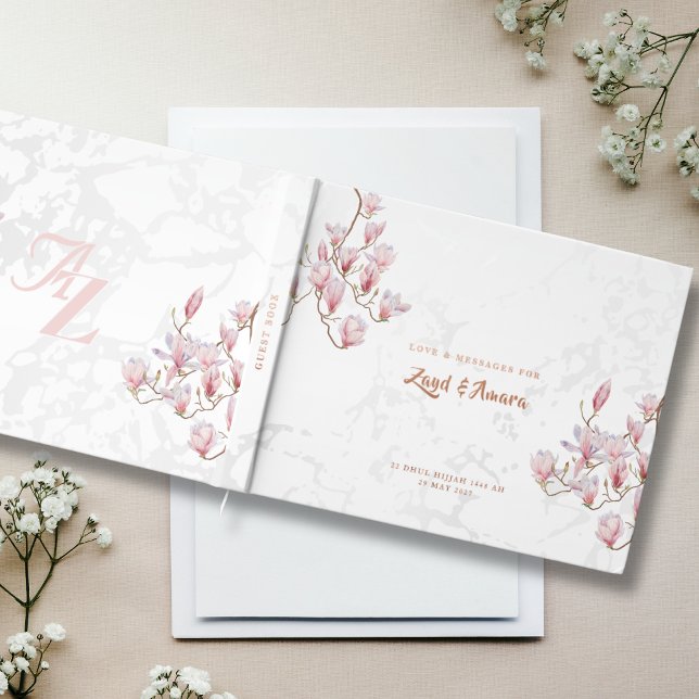 Wedding Guest Book – Rose Gold Foil, Magnolias (Creator Uploaded)