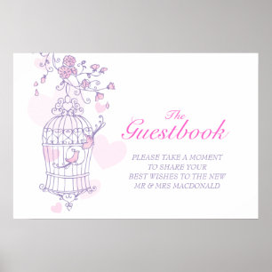 Wedding guest book sign love birds pink