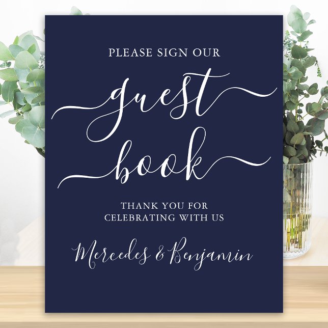Wedding Guest Book Sign Modern Script Navy Blue (Creator Uploaded)