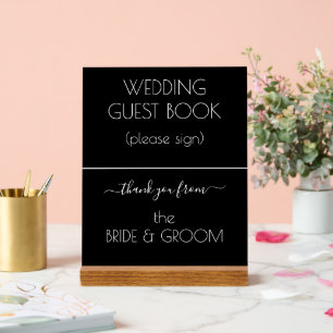 Wedding Guest Book Signage Black White Typography Acrylic Sign