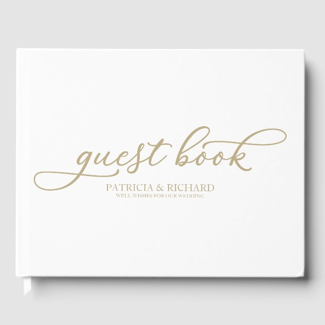 Wedding Guest Book Simple Chic Gold Script (Front)