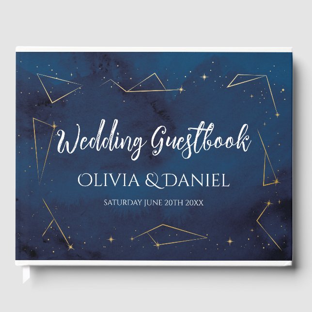 Wedding Guest Book Star Sign Navy Constellations (Front)