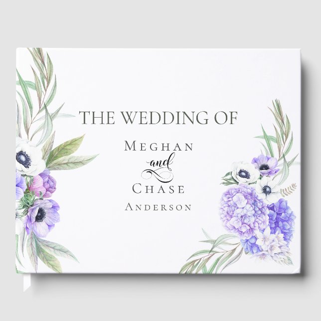 Wedding Guest Book | Violet Anemone Floral Bouquet (Front)