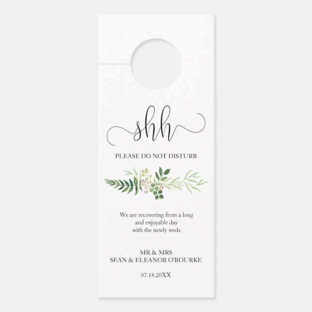 Wedding guest door hanger, rustic greenery bouquet door hanger (Front)