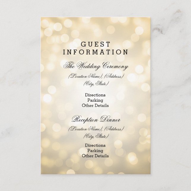 Wedding Guest Information Gold Glitter Lights Enclosure Card (Front)