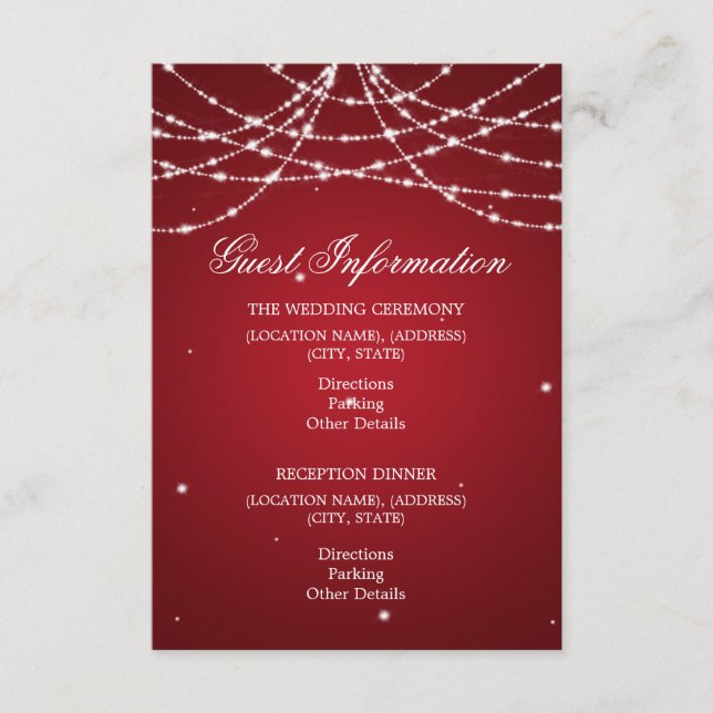 Wedding Guest Information Sparkling String Red Enclosure Card (Front)