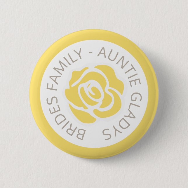 Wedding guest information yellow rose 6 cm round badge (Front)