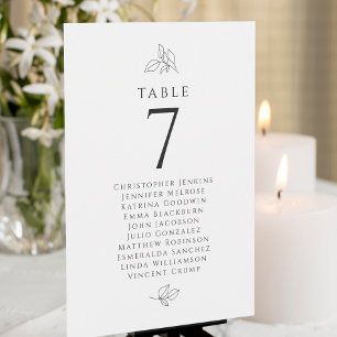 Wedding Guest List Black White Table Number Card