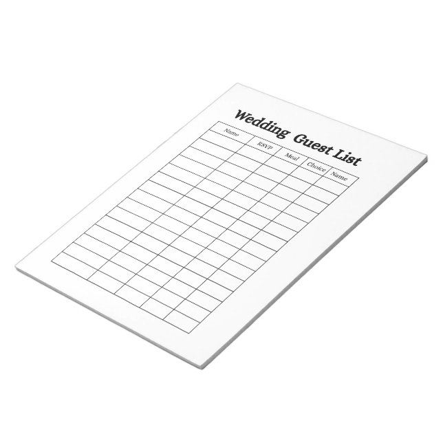 Wedding Guest List Notepad  (Angled)