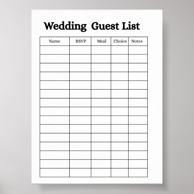 Wedding Guest List Organiser Poster (Front)