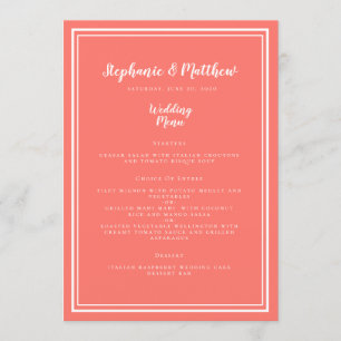 Wedding Guest Menu Simple Elegant Chic Coral White