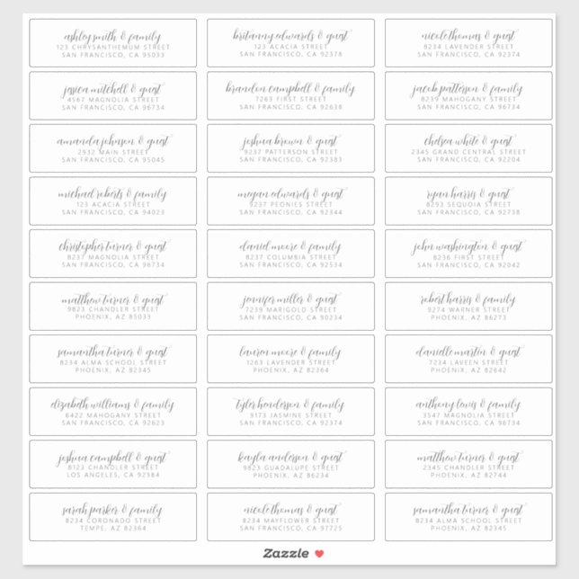 Wedding Guest Names Address Modern Simple Chic  (Sheet)
