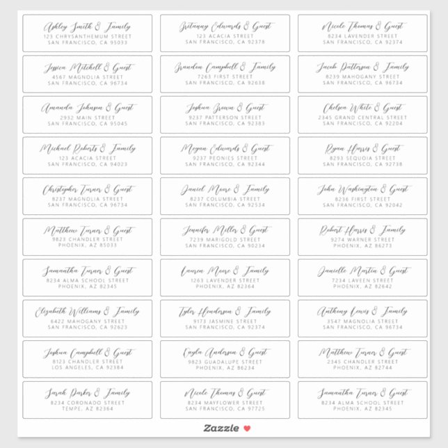 Wedding Guest Names Address Simple Chic Modern (Sheet)