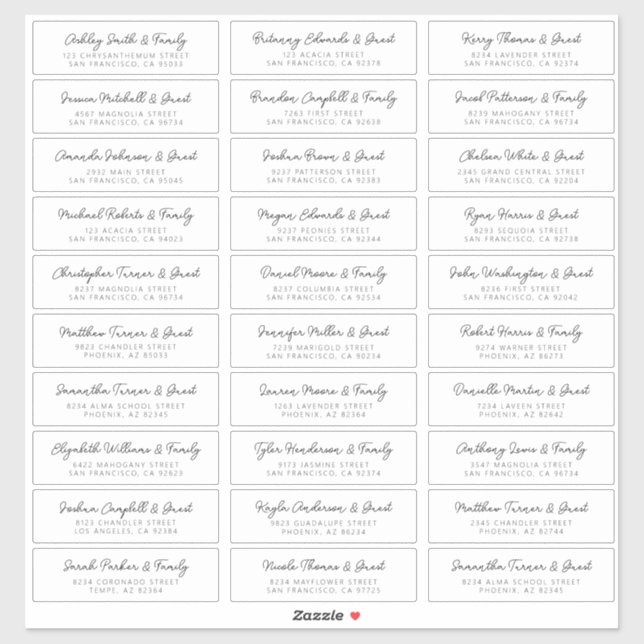 Wedding Guest Names Address Simple Modern Chic (Sheet)