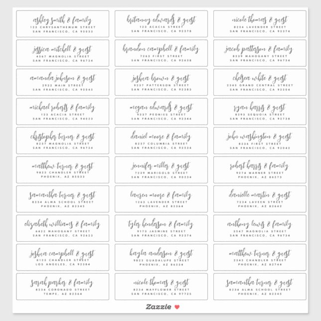 Wedding Guest Names Modern Simple Black and White (Sheet)