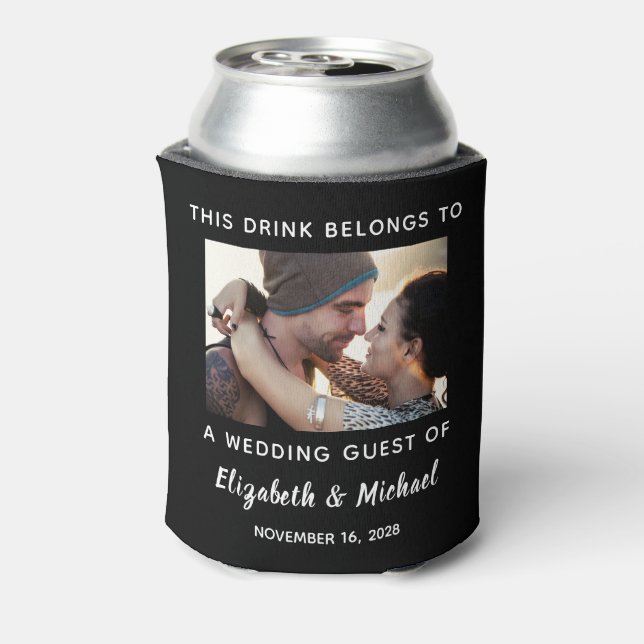 Wedding Guest Personalised Photo Black Can Cooler (Can Back)