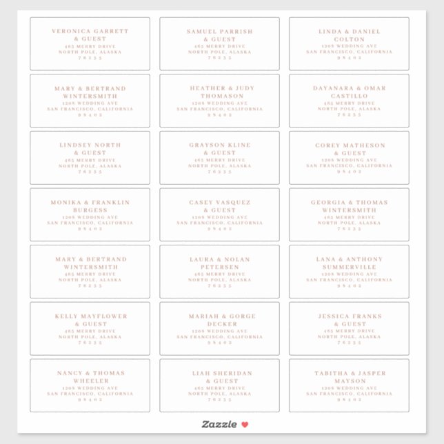 Wedding Guest Pre-addressed Labels Rose Gold A200 (Sheet)