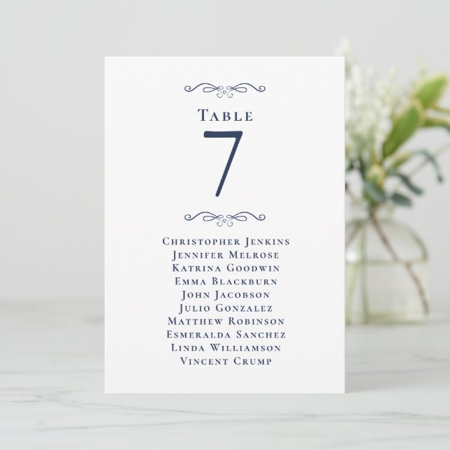 Wedding Guest Seating List Table Number Blue Card (Standing Front)