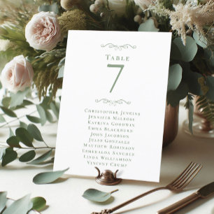 Wedding Guest Seating List Table Number Sage Green