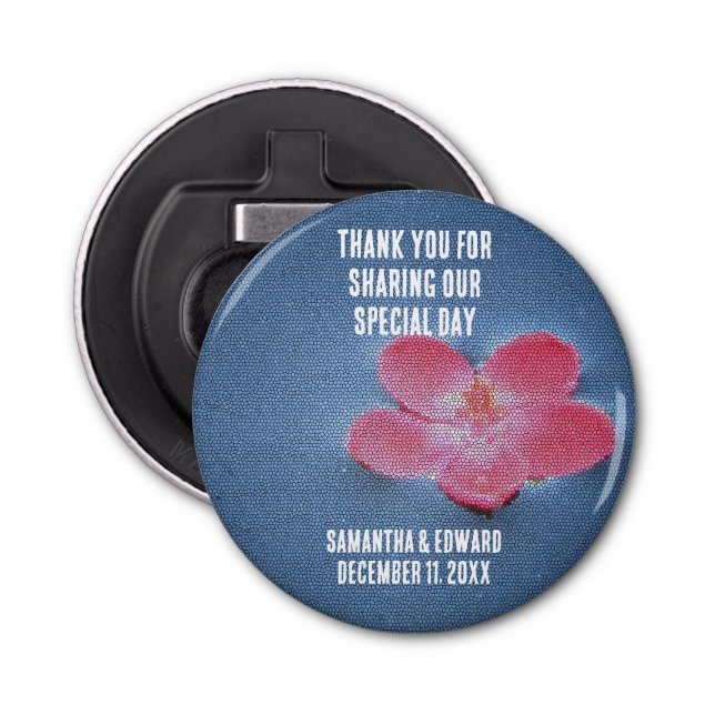 Wedding Guest Thank You Pink Flower Floral Memento Bottle Opener (Front)