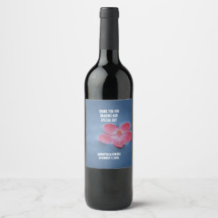 Wedding Guest Thank You Pink Flower Reception Wine Label