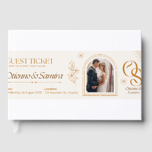 Wedding Guest Ticket Invitation – Elegant Beige & Book