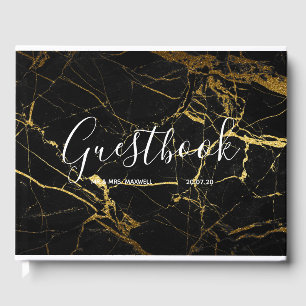 Wedding Guestbook Black Marble Gold Chic