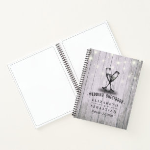 Wedding Guestbook Champagne Glasses Wood Lights Notebook