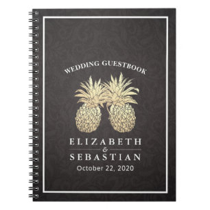 Wedding Guestbook Chic Black Gold Pineapple Couple Notebook