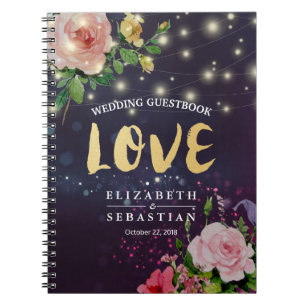 Wedding Guestbook Chic Floral Purple Sparkle Light Notebook