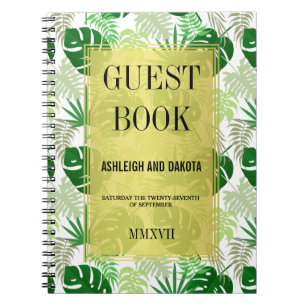 Wedding Guestbook Exotic Green Tropical Leaves Notebook