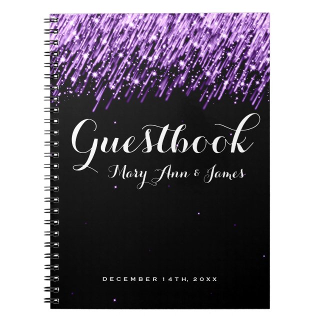 Wedding Guestbook Falling Stars Purple Notebook (Front)