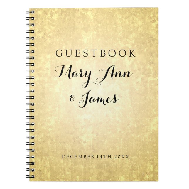 Wedding Guestbook Gold Foil Look Stars Confetti Notebook (Front)