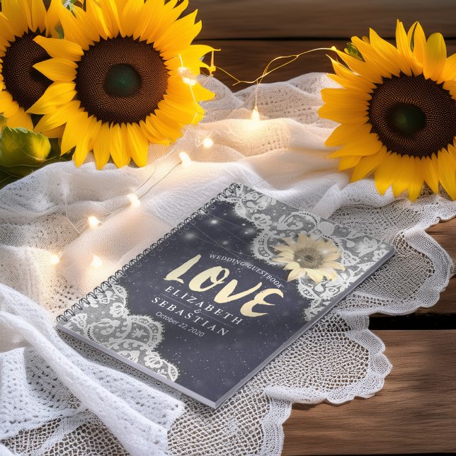 Wedding Guestbook Lace Sunflowers String Lights Notebook (Creator Uploaded)