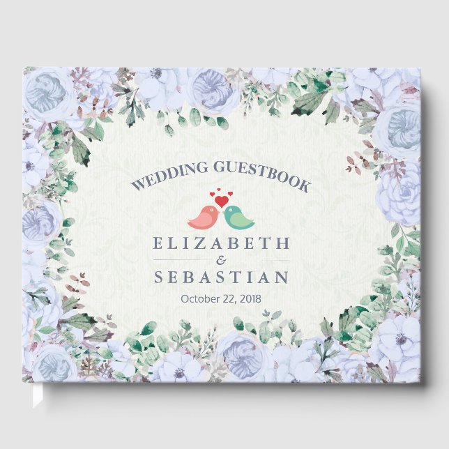 Wedding Guestbook Light Blue Watercolor Floral (Front)