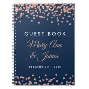 Wedding Guestbook Rose Gold Glitter Confetti Navy Notebook