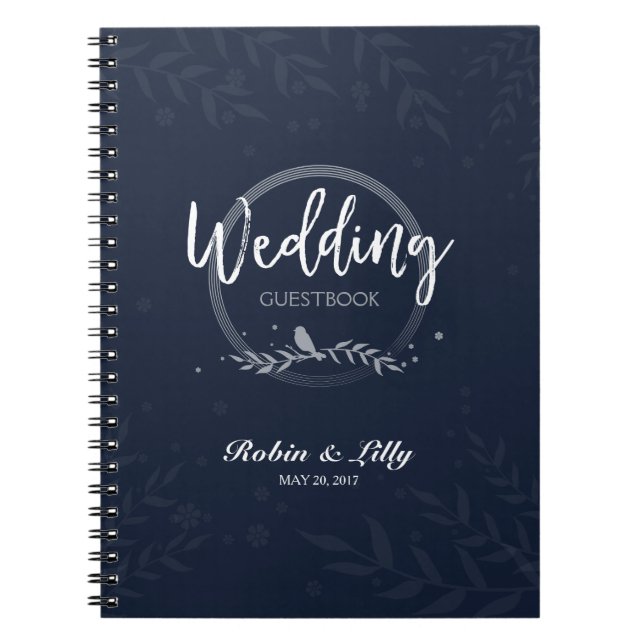 Wedding Guestbook - Rustic Bird on Leaves Floral Notebook (Front)