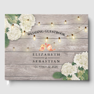 Wedding Guestbook Rustic Wood Floral String Lights