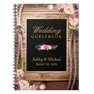 Wedding Guestbook - Rustic Wood Knot Floral Notebook