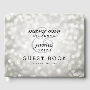 Wedding Guestbook Silver Bokeh Lights