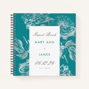 Wedding Guestbook Simple Floral Silver Teal Notebook